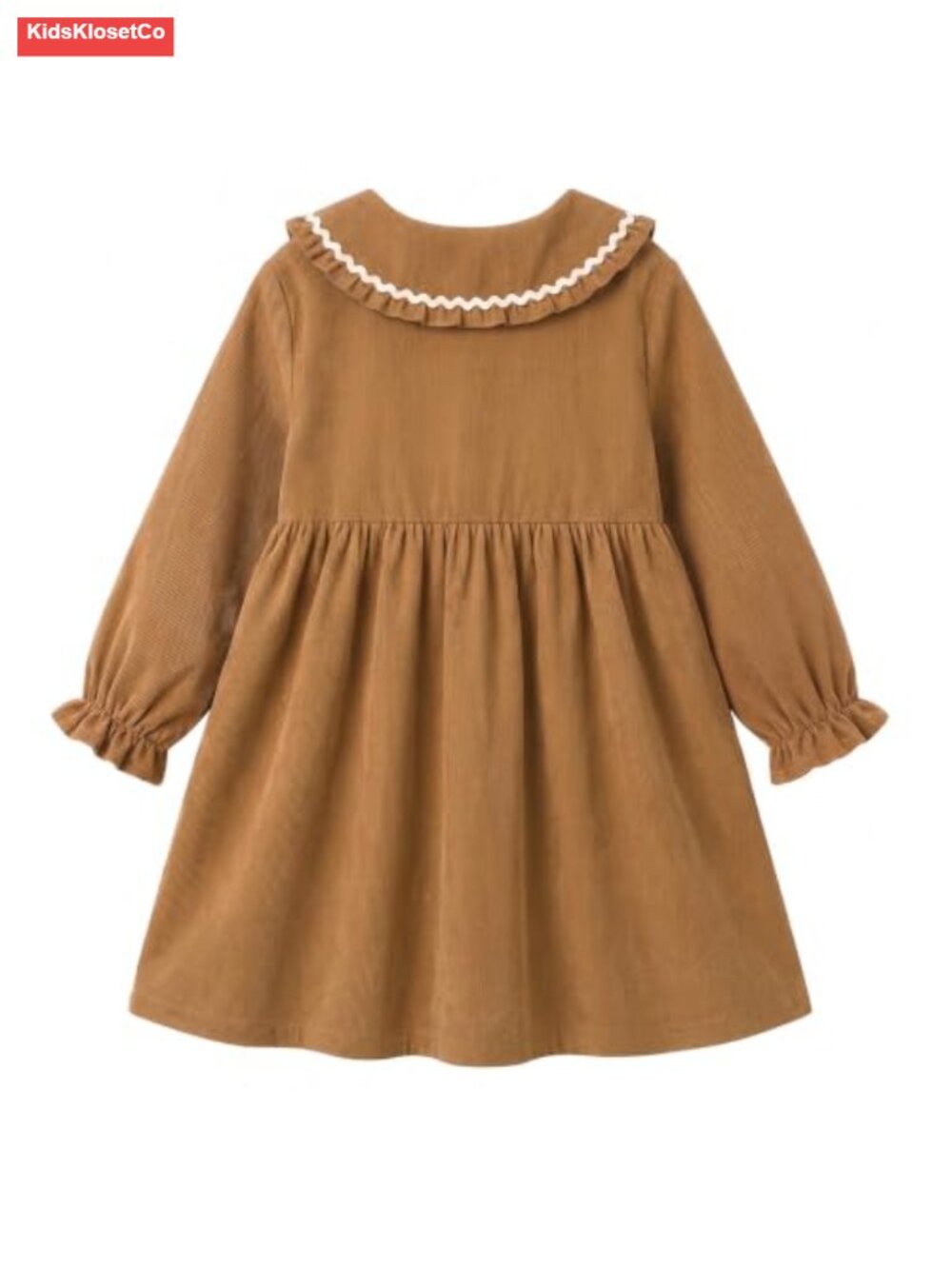 Girls Corduroy Dress Long Sleeve Cotton Peter Pan Collar Button - Picture 3 of 6